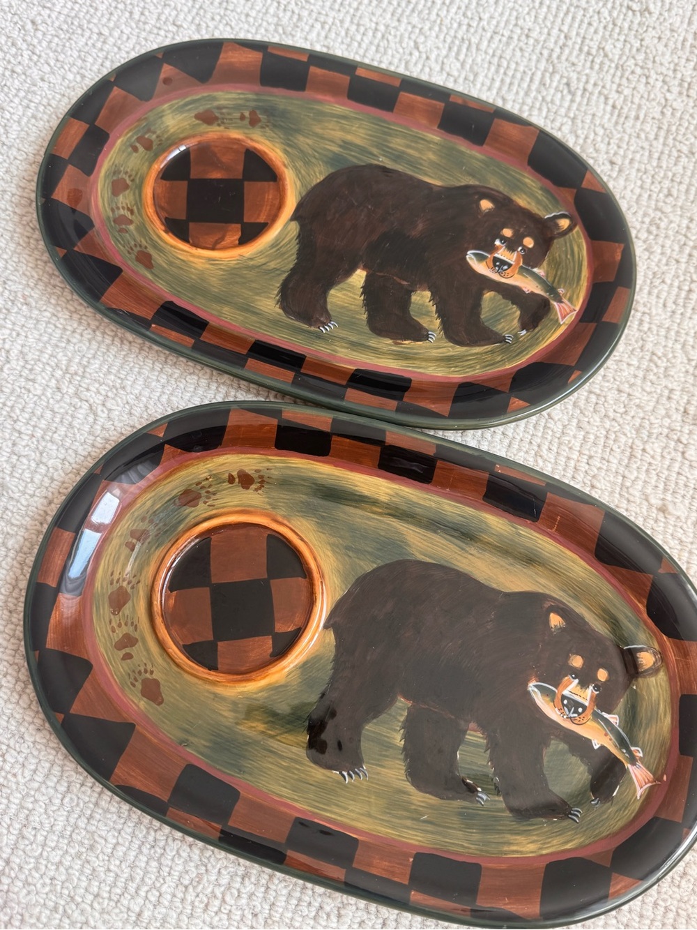 Zrike | Discontinued Outpost Bear Snack Plate Set of 2 - Hand-painted
